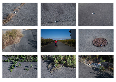 No2 par3 K人工島の地面はアスファルトで覆われたグリーンのみのショートホールです。ボールはなかなか止まりません。